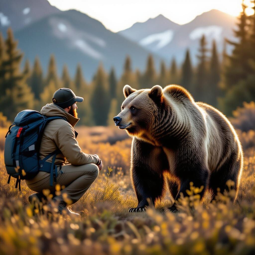 Man Confronts Massive Bear in Wilderness, Professional Photo