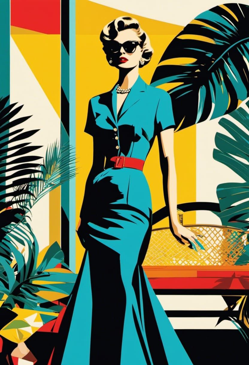 1950s Fashionable Woman in Pop Art Style