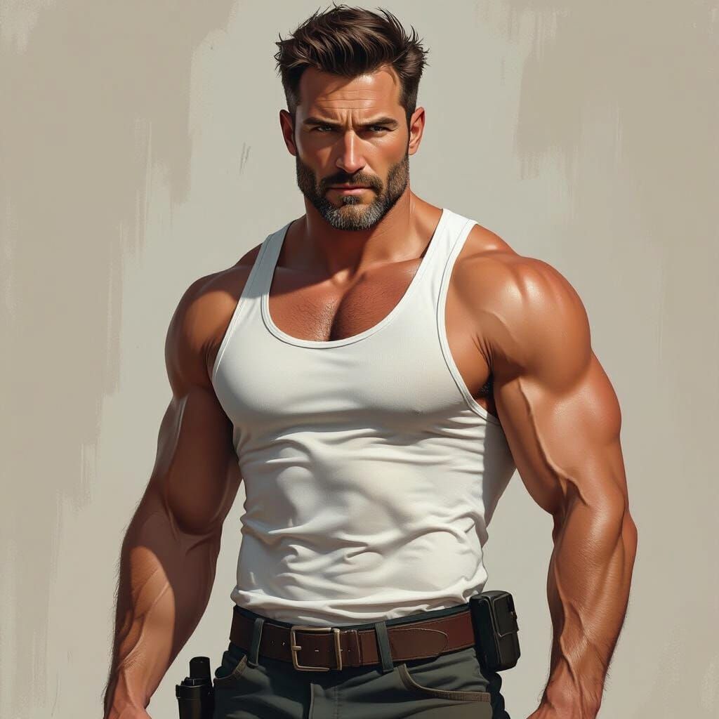 Muscular Actor in White Tank Top, Cinematic Style