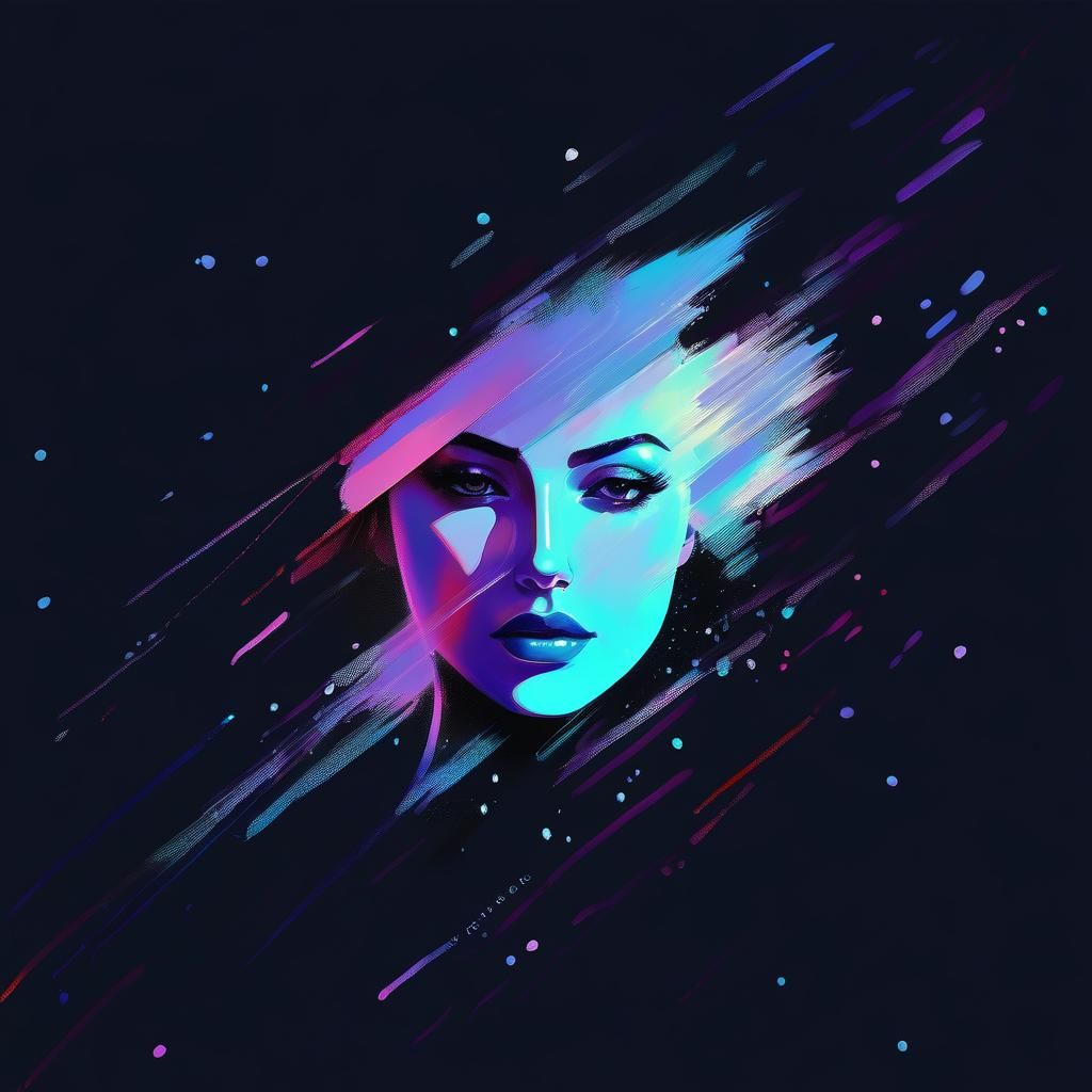 Moonlit Woman in Pointillist Digital Painting