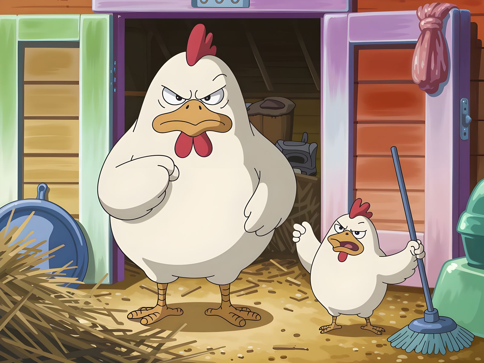 Anime Chicken Scolds Messy Worker