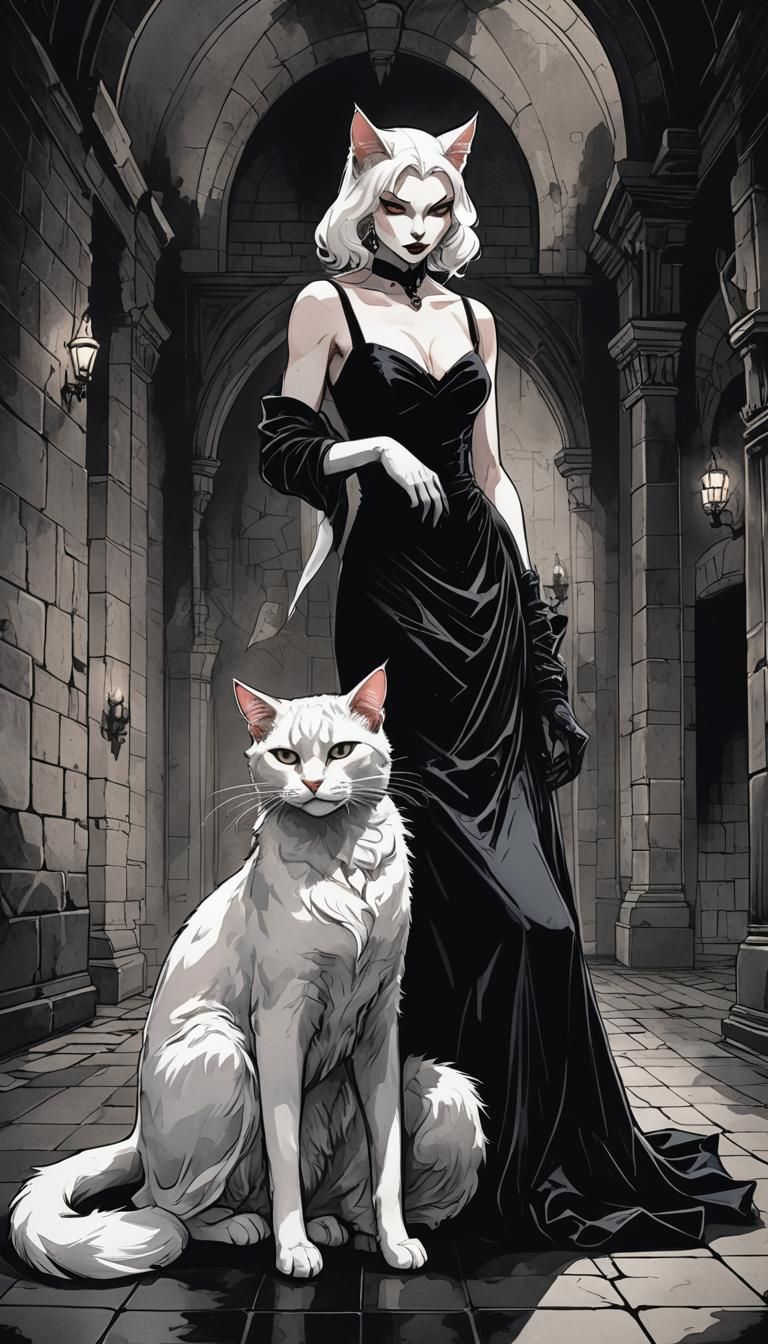 Noir Comic Portrait of Vampire Cat Couple