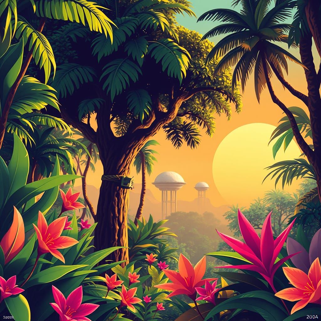 Futuristic Jungle Paradise in Neon Colors