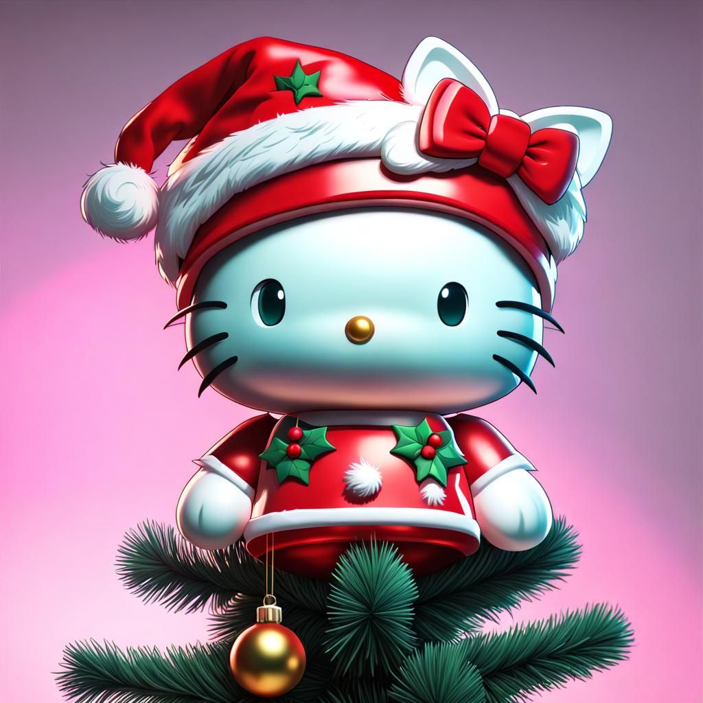 Hello Kitty Christmas Portrait in Maximalist Style