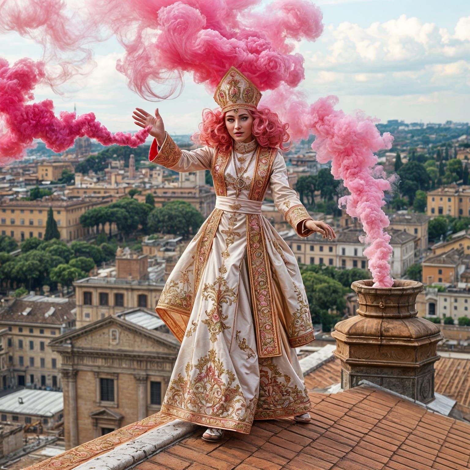 Drag Queen Papal Blessing in Bright Pink Smoke