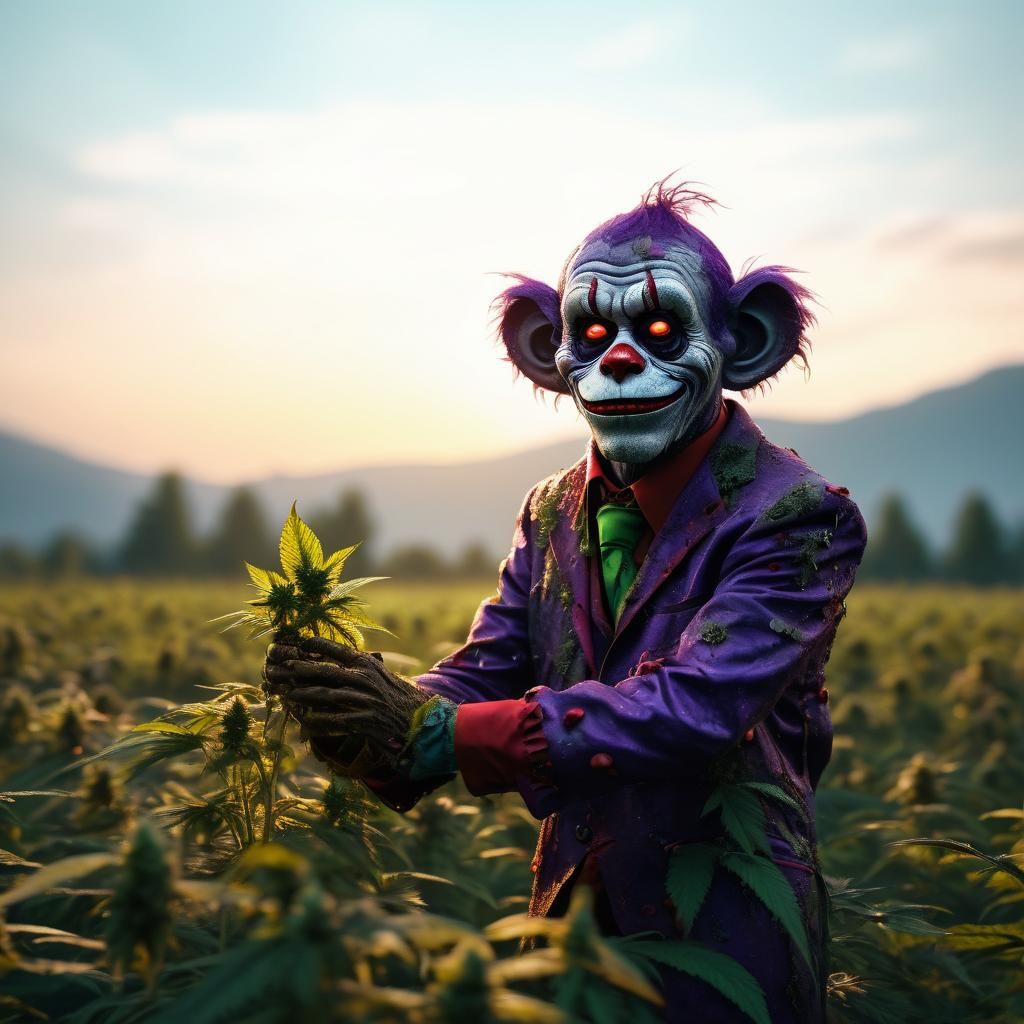 Zombie Monkey Clown Harvesting Cannabis Field