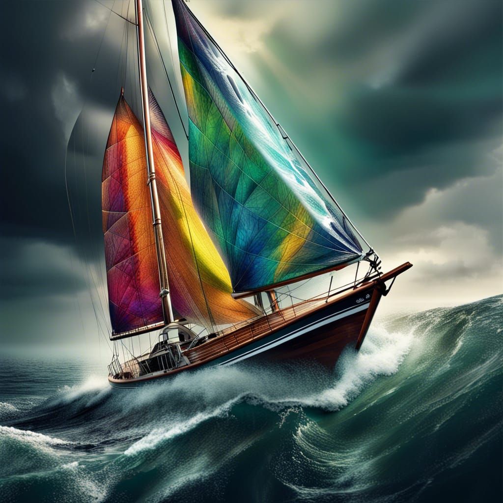 Hyperrealistic Sailboat on Stormy Waters Splash Art