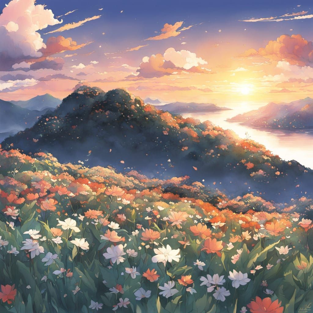 Vibrant Anime Sunset in Japanese Manga Style