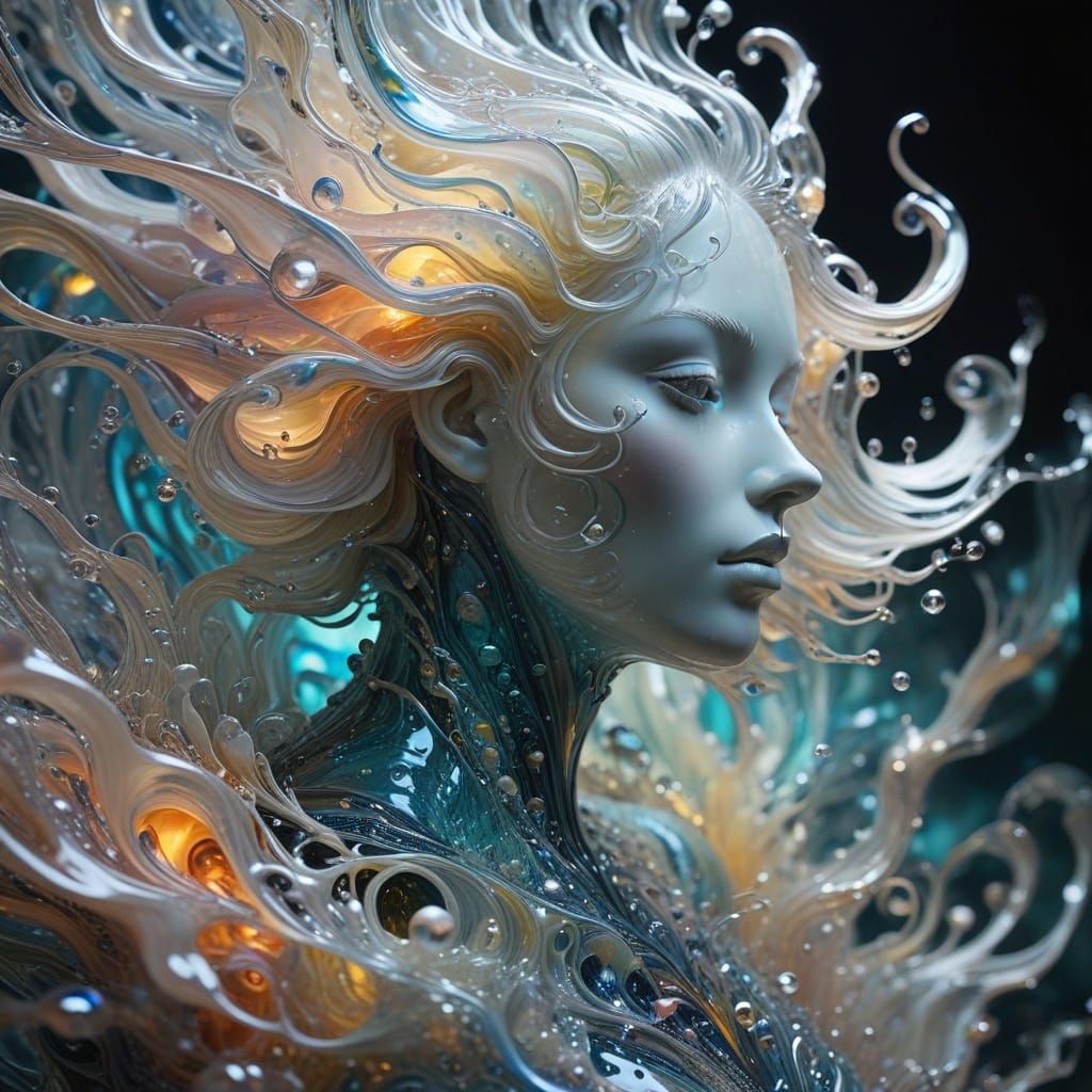 Ethereal Glass Lighthouse Emerging from Stormy Sea