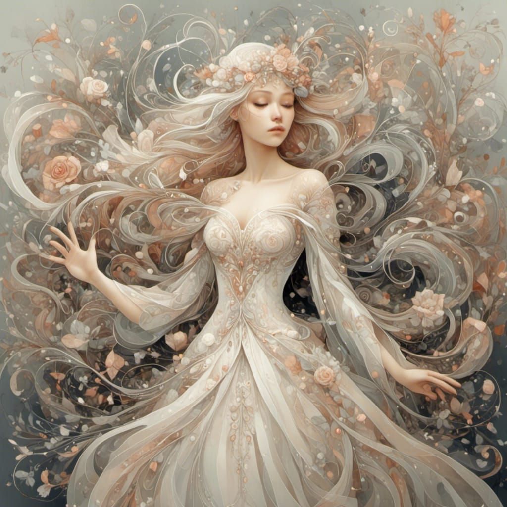 Woman in Wedding Dress with Whimsical Aesthetic