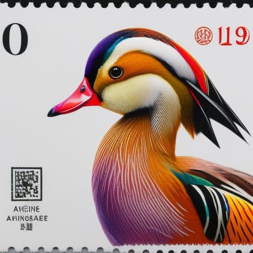 Mandarin Duck Postage Stamp in Watercolor Style
