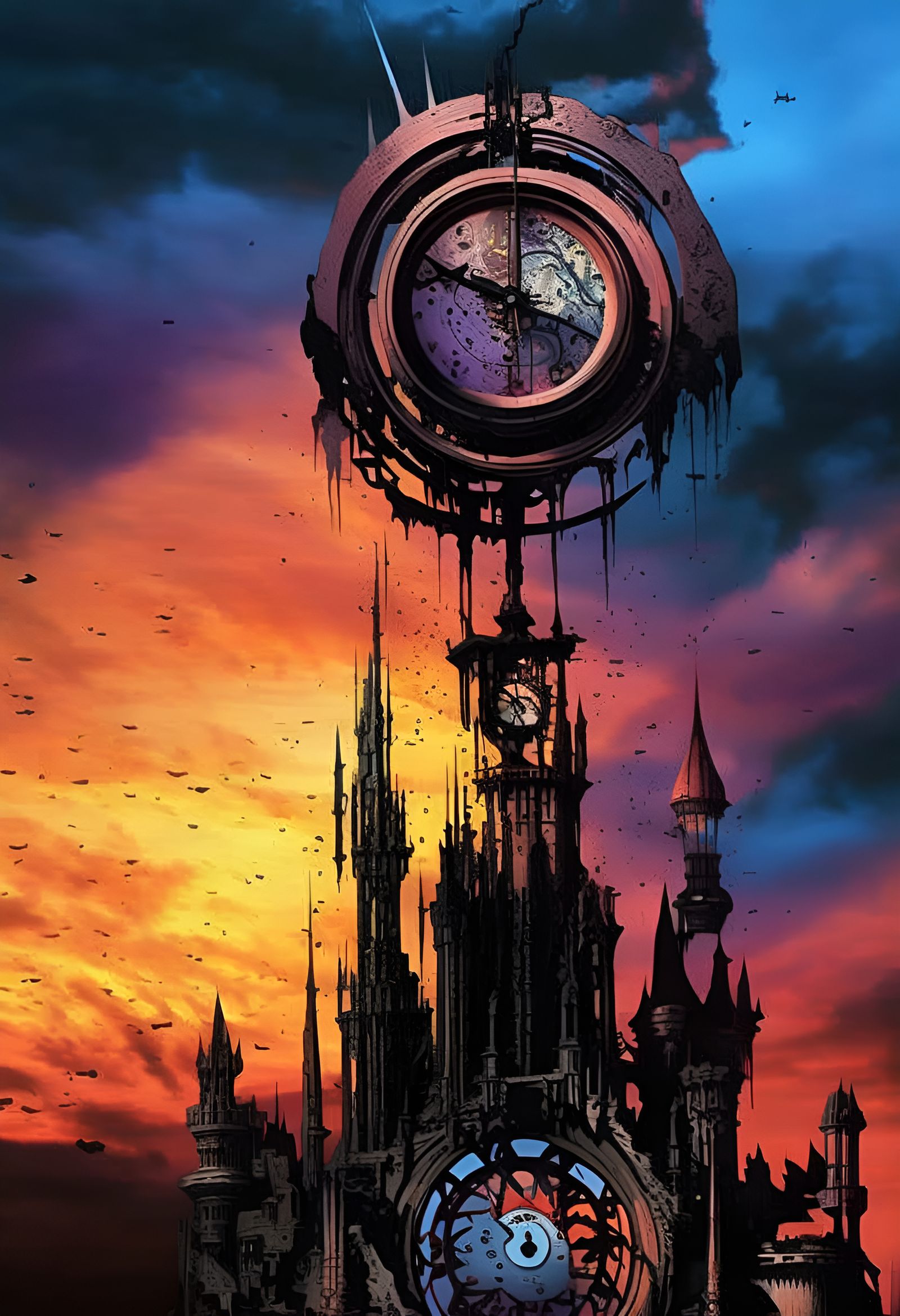 Clocktower Explosion in Anime Style