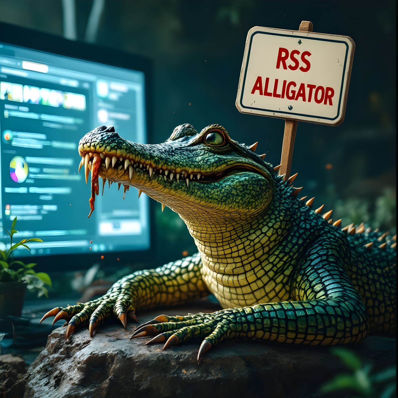 Alligator Consumes RSS Feeds in Futuristic Landscape