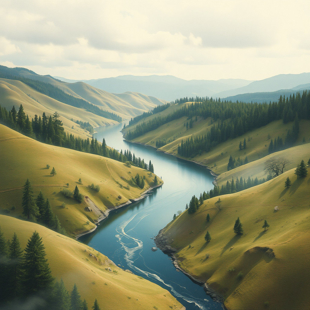 Surreal River Landscape in Dreamlike Style