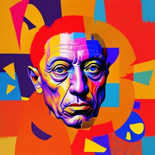 Cubist Digital Art in Deep Yellow and Blue Hues