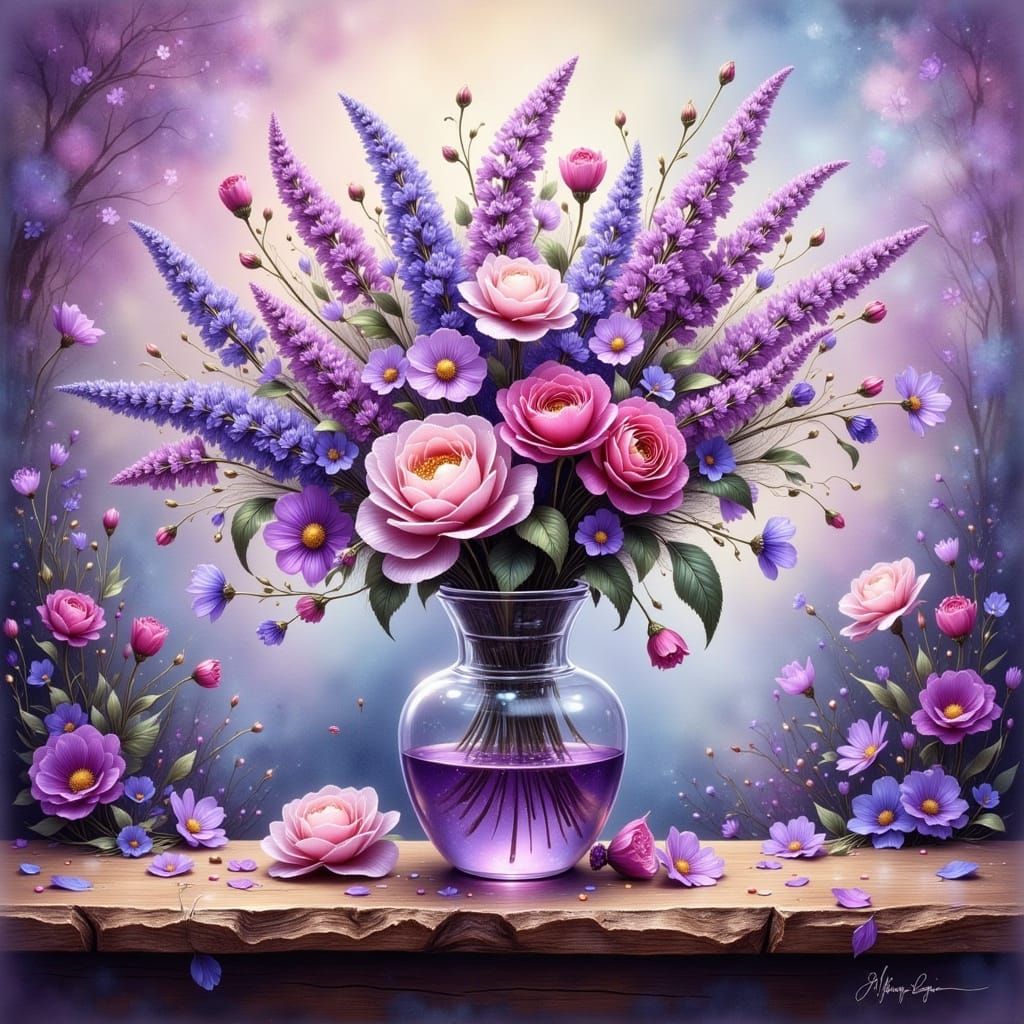 Vibrant Floral Bouquet Still Life in Watercolor and Ink