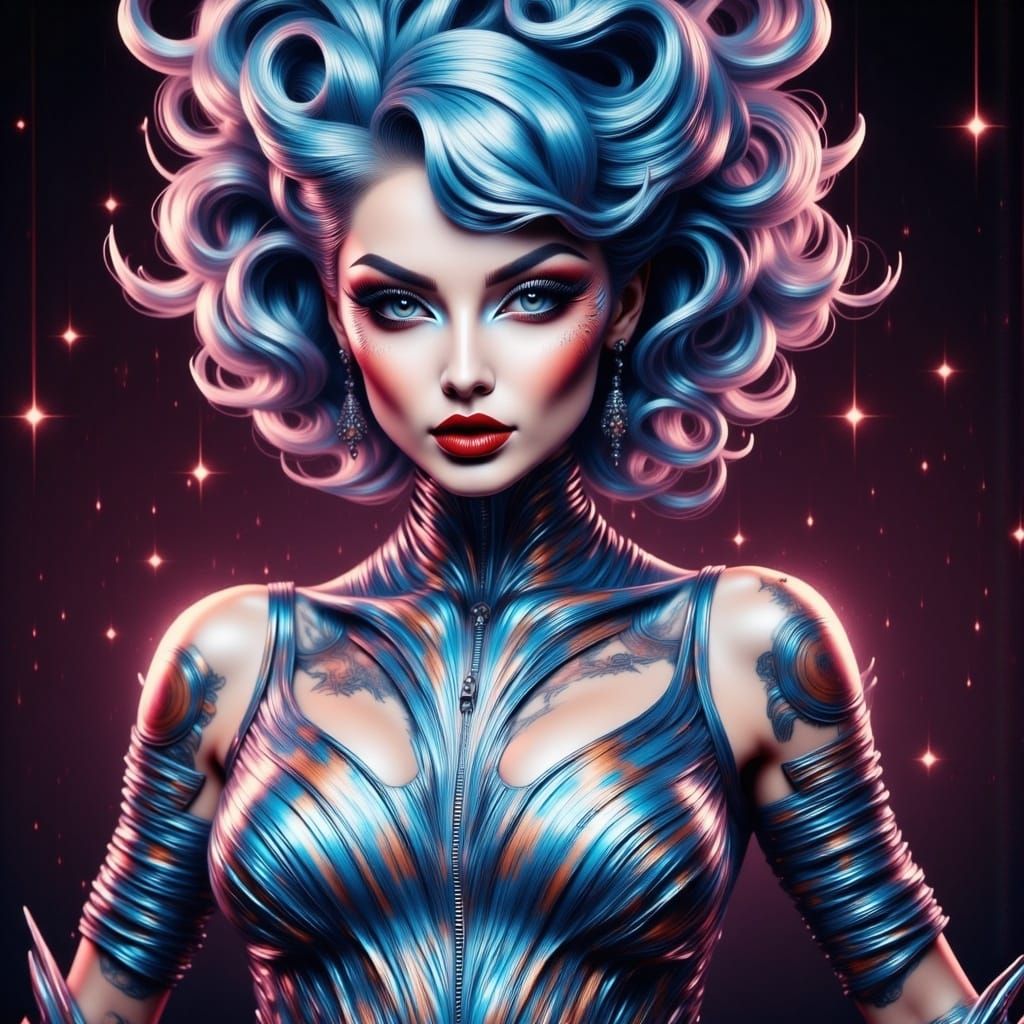 Cyberpunk Alien Goddess in Shifting Quantum Blush