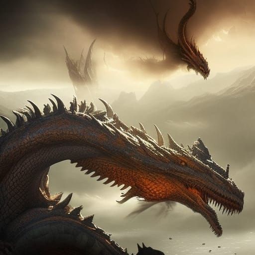 Dramatic Dragon Battle: Epic Digital Matte Painting