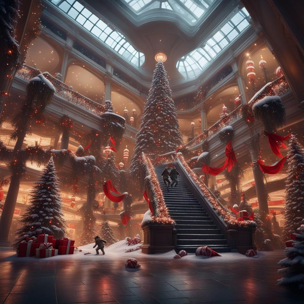Gremlins Attack Christmas Mall: Detailed Matte Painting