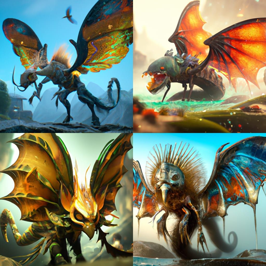 Fantastic Chimera: Moth, Fish, Dragon, Bird Hybrid