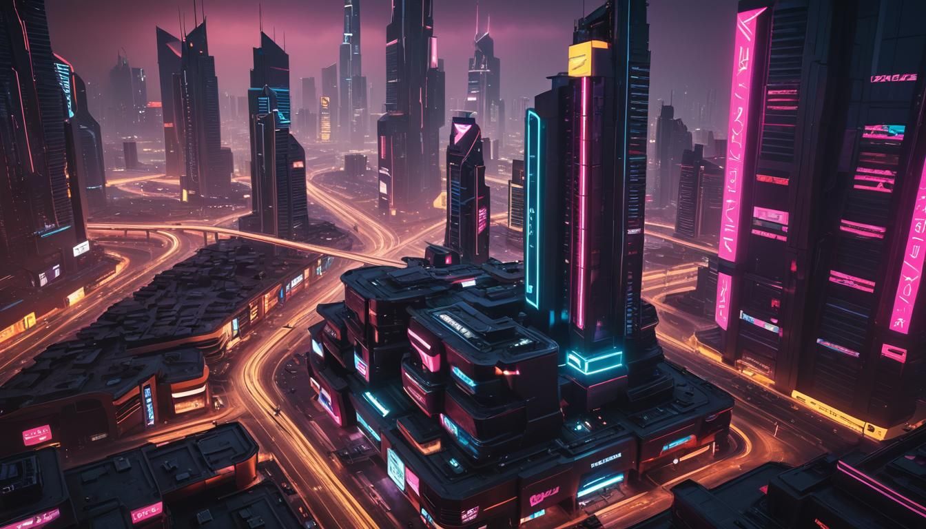 Dark Cyberpunk Dubai Neon Cityscape