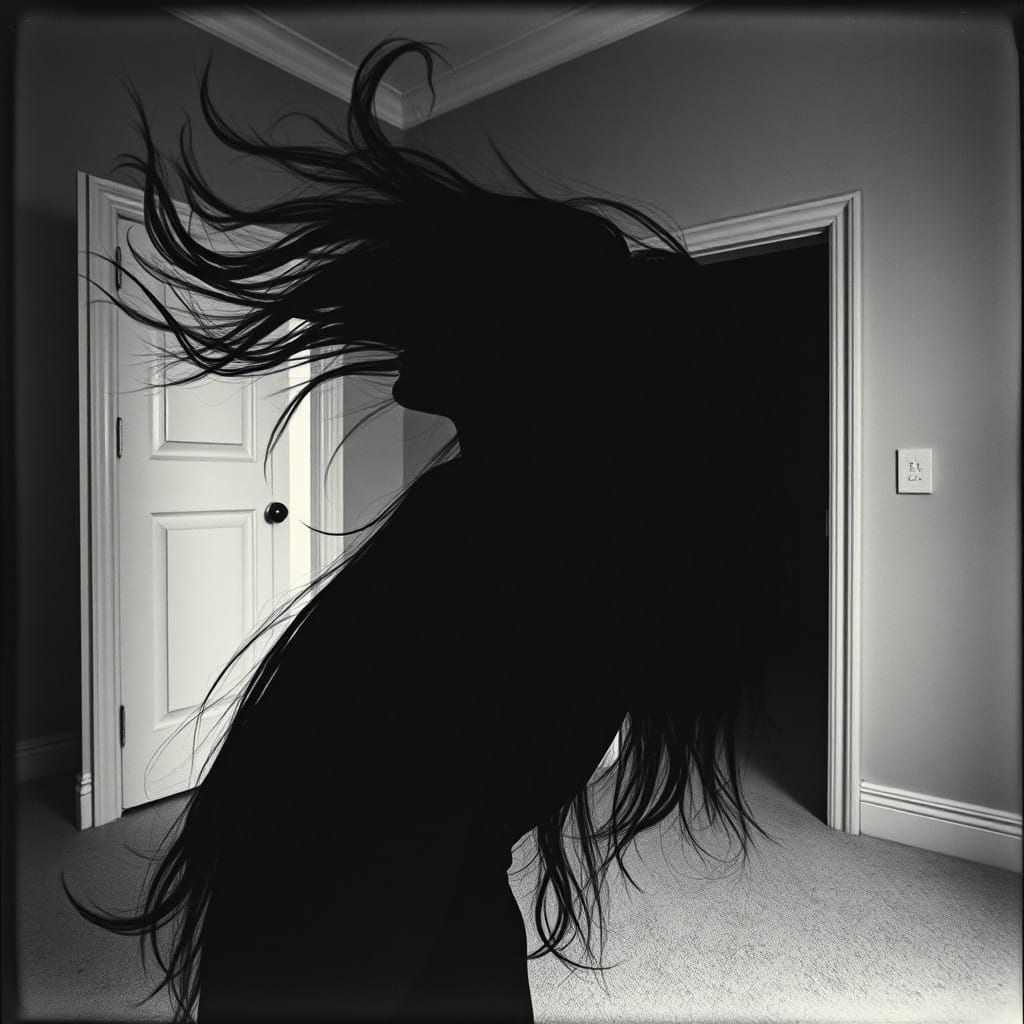 Ethereal Black Silhouette Emerging from Darkness