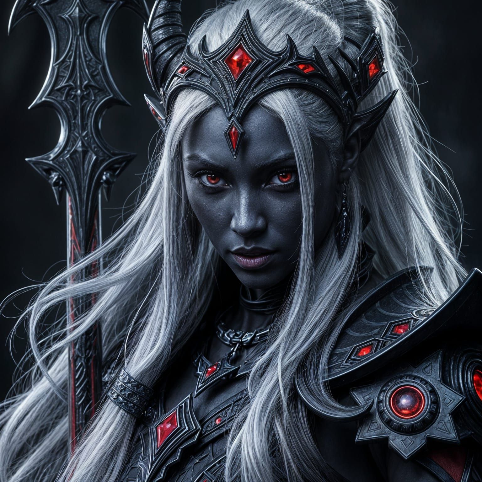 Drow Warrior Princess in Crimson Armor