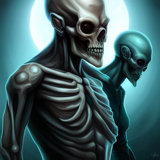 Alien Zombie Skeleton in Dark Academia Style