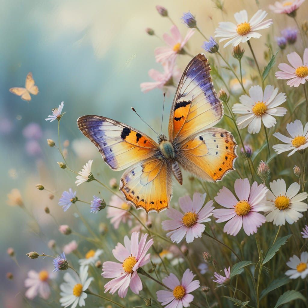 Delicate Butterfly Made of Flowers in a Serene Meadow