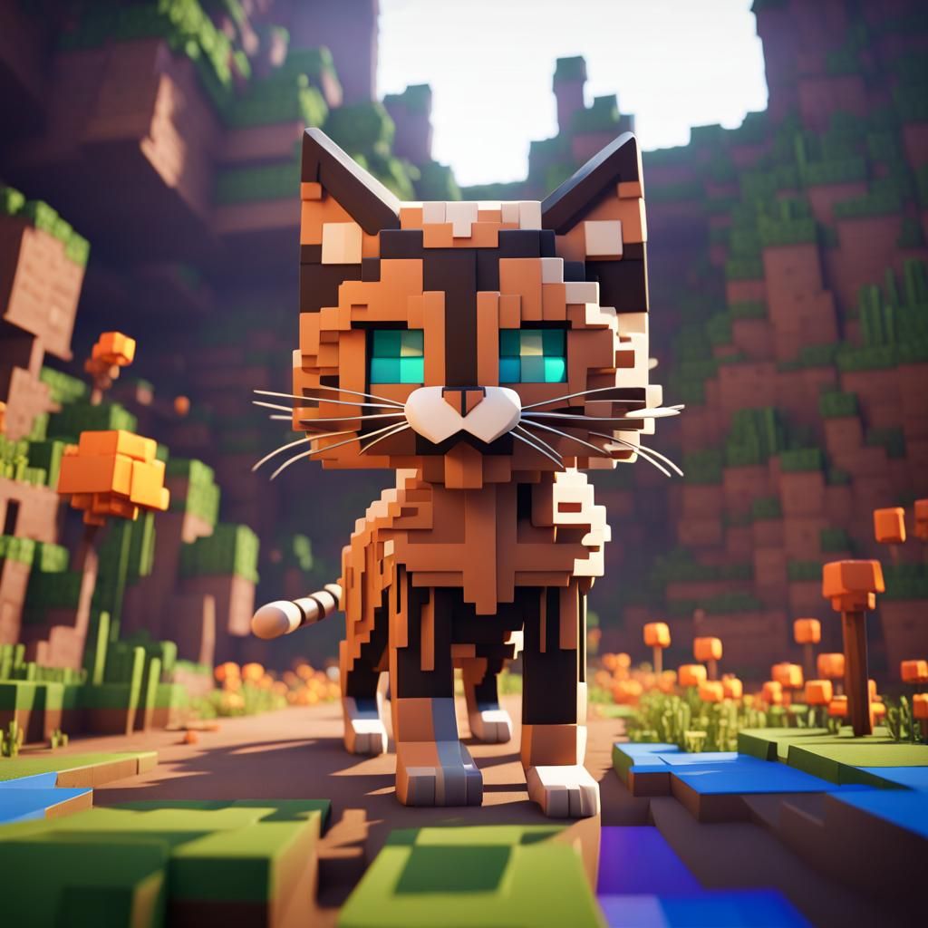 Minecraft Cat: Detailed Fantasy Concept Art