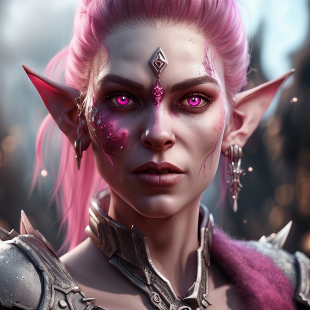 Pink-Eyed Half-Orc Portrait: Detailed Fantasy Art