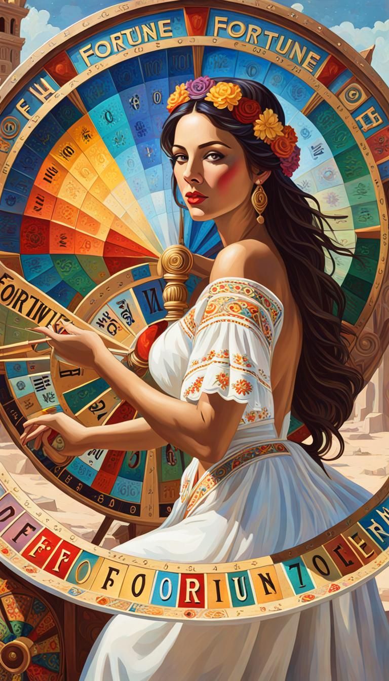 Wheel of Fortune Tarot Card in Mosaic Impressionism