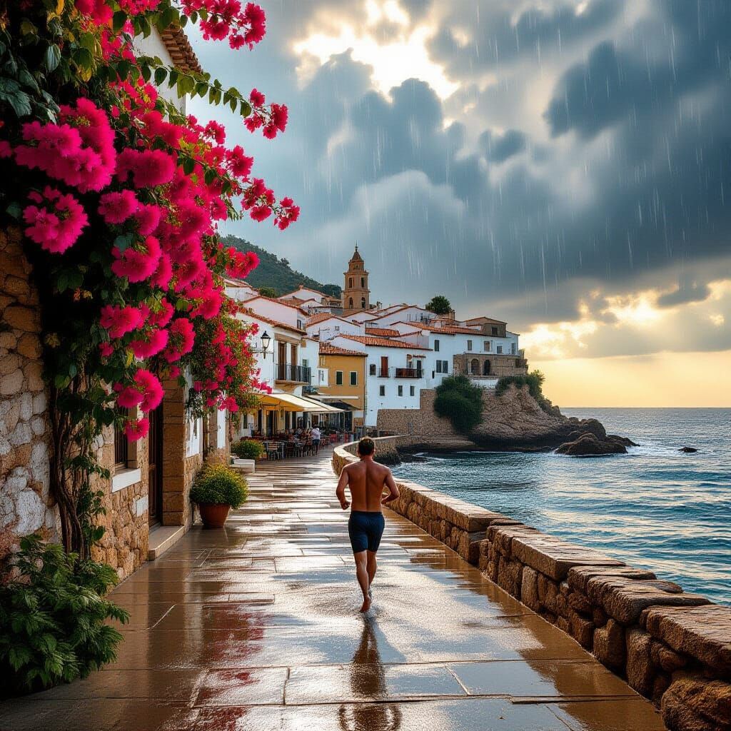 Rainy Day in a Spanish Village: Golden Light