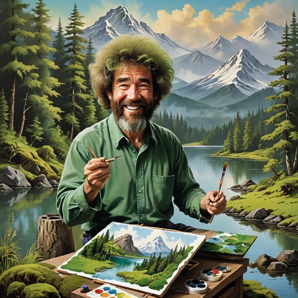 Mossy Bob Ross Creates Happy Little Painting