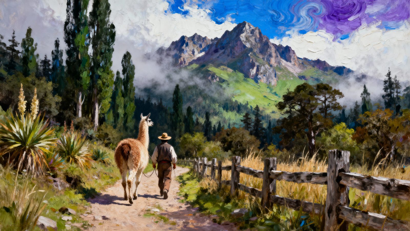 Llama and Guide on Andean Mountain Trail