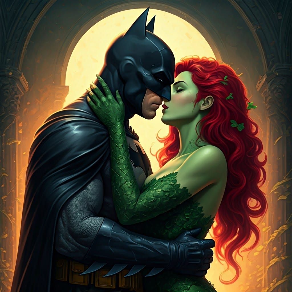 Batman and Poison Ivy's Romantic Embrace