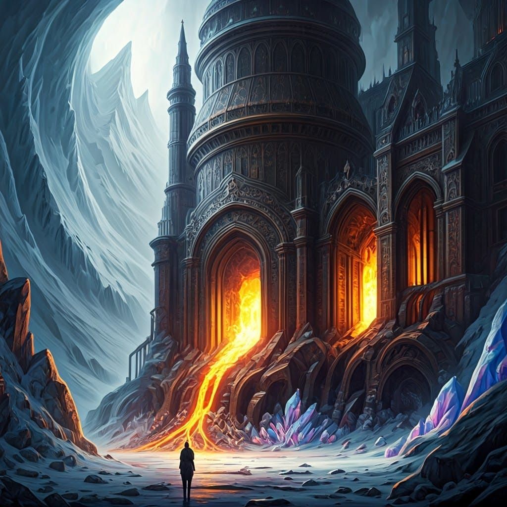 Dramatic Fire and Ice Clash on Gothic Mountain