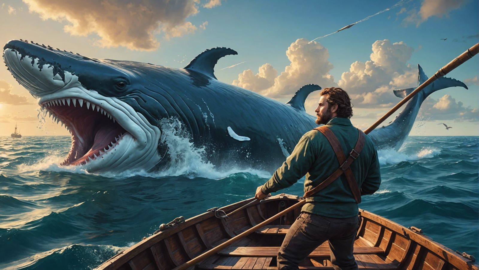 Whale Hunter on High Seas: Hyperrealistic Splash Art