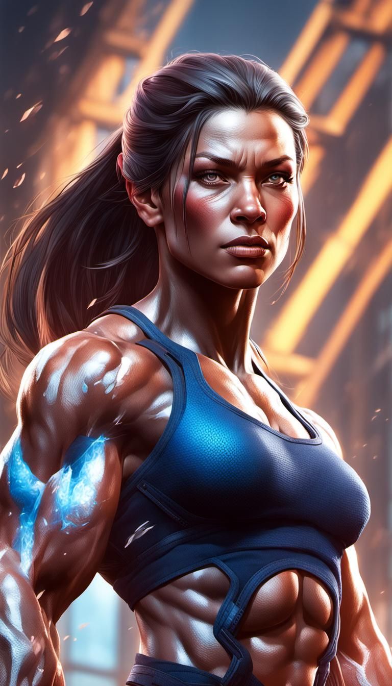 Detailed Portrait of a Beautiful Muscular Woman