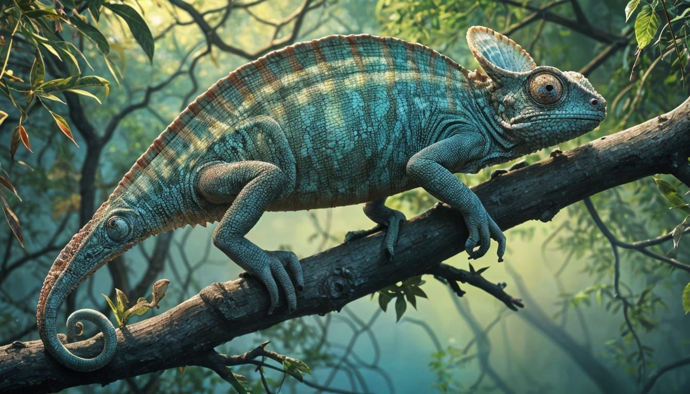 Surreal Chameleon in Vibrant, Glowing Skin