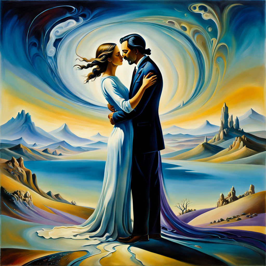 Two Souls United in Vibrant Dreamlike Landscape