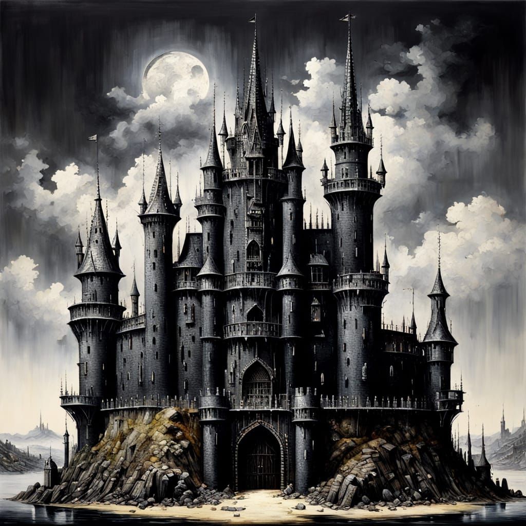 Hyperdetailed Castle of Screws and Nails in Silver and Black