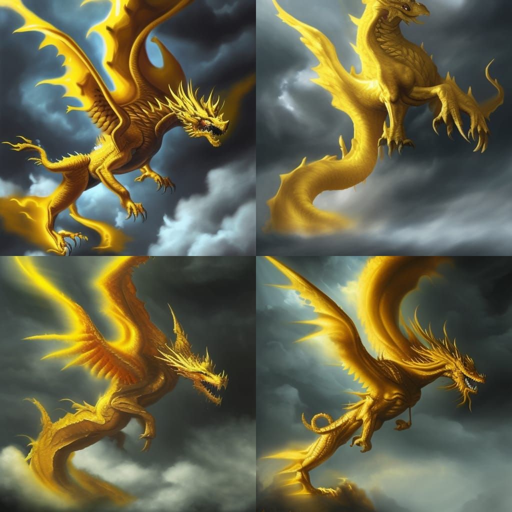 Yellow Dragon Emerges: Dark Fantasy Concept Art