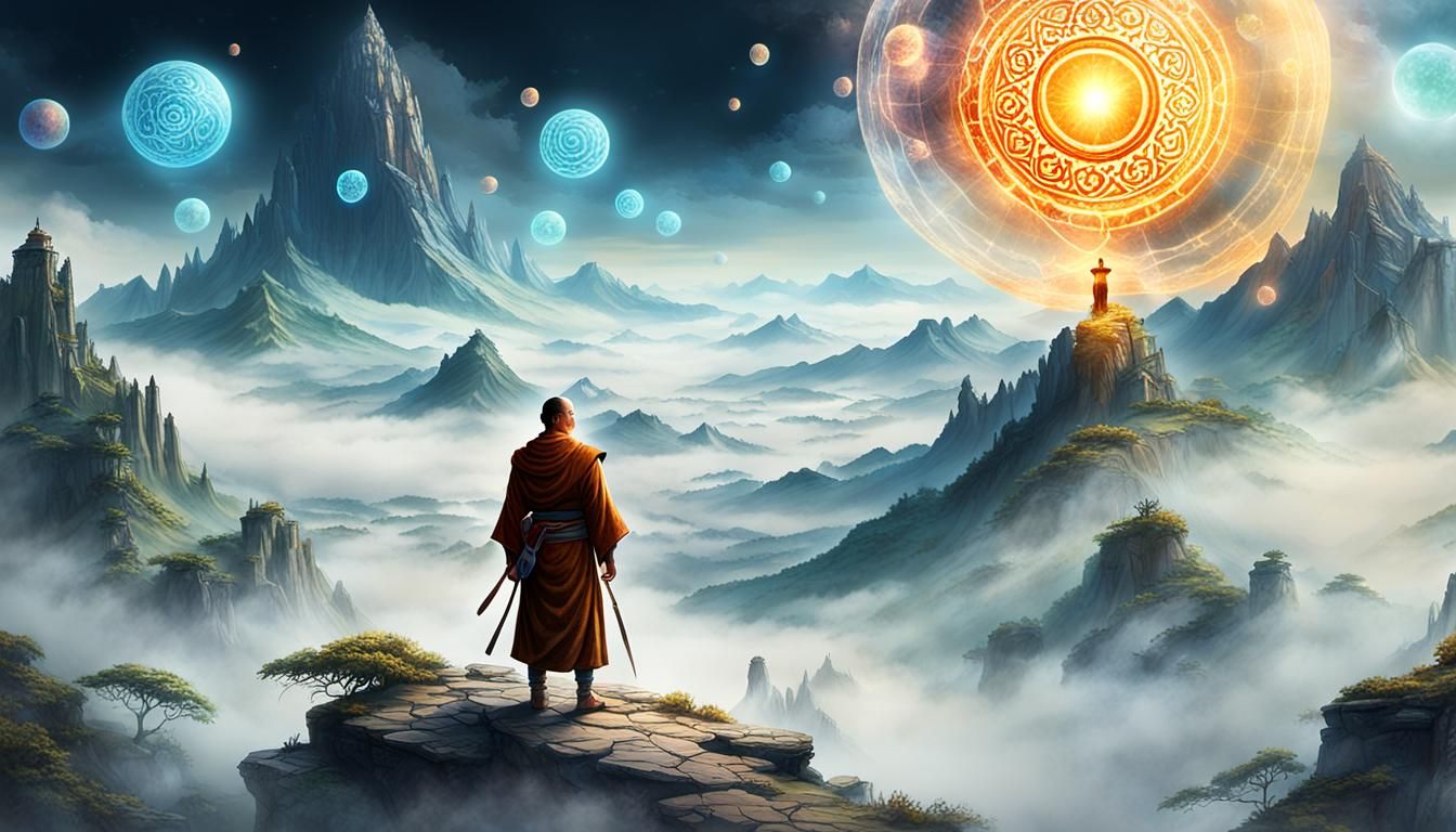 Mystical Warrior Monk Unveils Scroll: Dreamlike Mixed Media ...