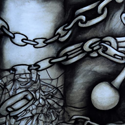 Silhouette Bound: Dark Charcoal Drawing with Chains