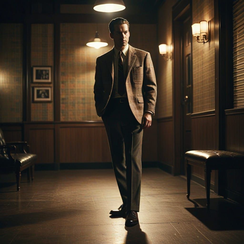 Retro Film Noir: Man in 1950s Post-War Style