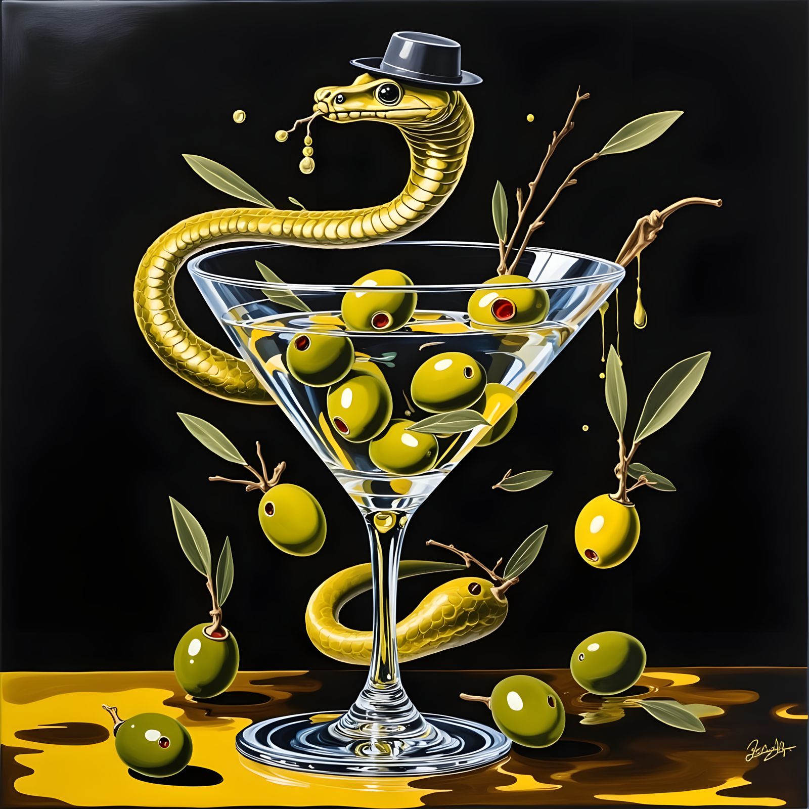 Dancing Cobra Rises from Olive Martini