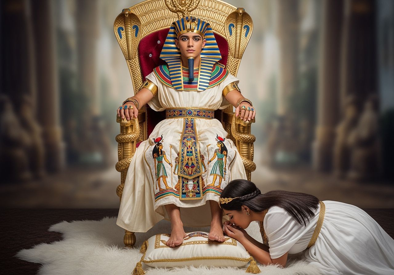 Young Pharaoh on Emerald Throne, Opulent Photography