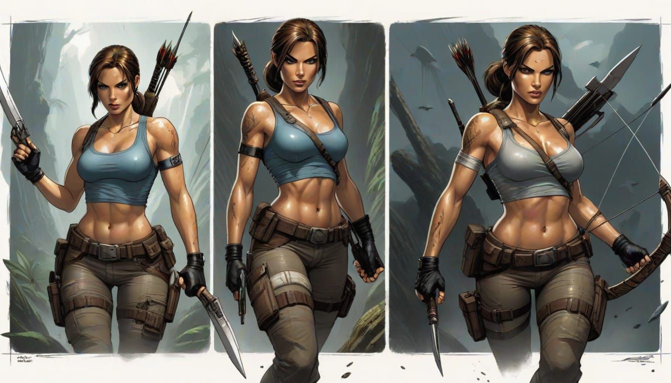 Lara Croft in Concentrated Stance, Armed with Bow and Arrow