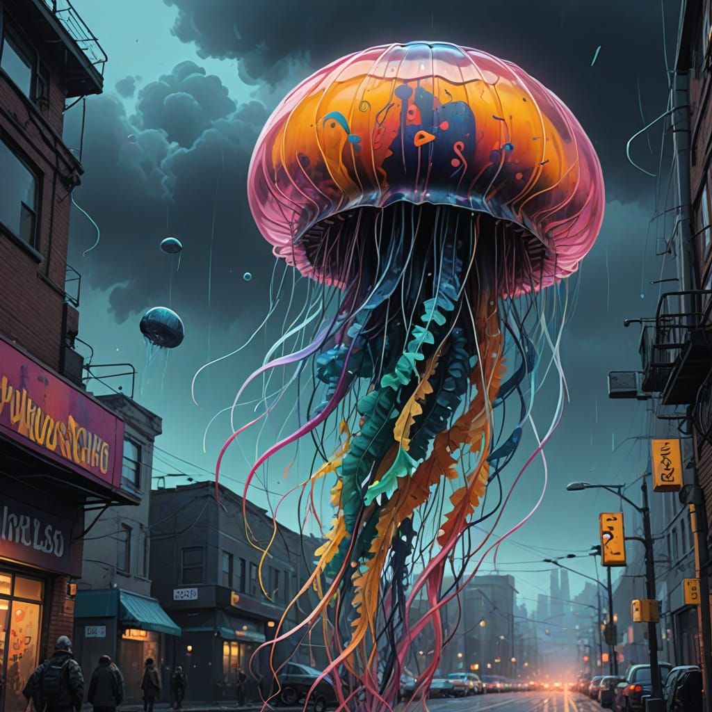 Vibrant, Self-Replicating Jellyfish in Graffiti-Inspired Aes...